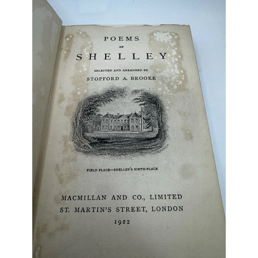 POEMS OF SHELLEY - 1922 HC LEATHER ANTIQUE -MACMILLAN & CO LONDON